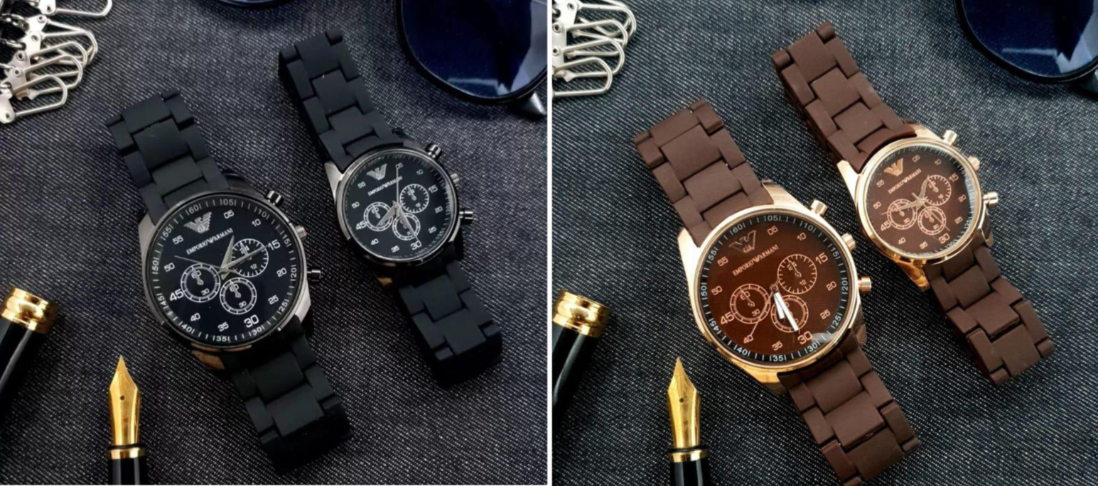 Unisex Chronograph Watch Set Stainless Steel Black Strap