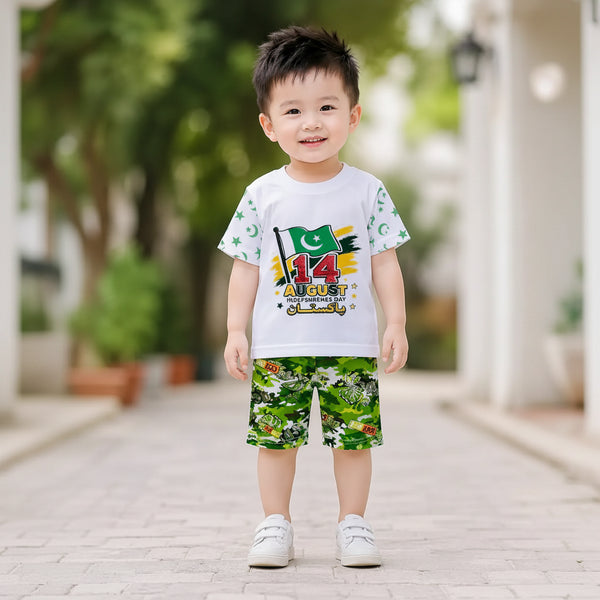 14 August Boy's Printed Shirt And Shorts Set