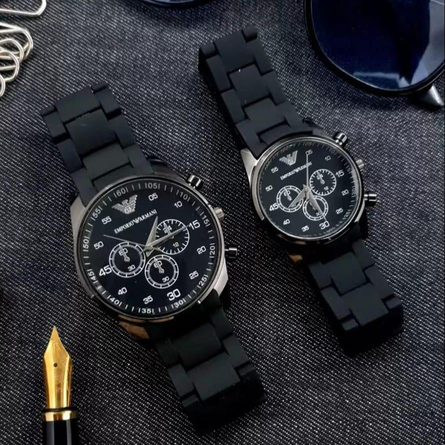 Unisex Chronograph Watch Set Stainless Steel Black Strap