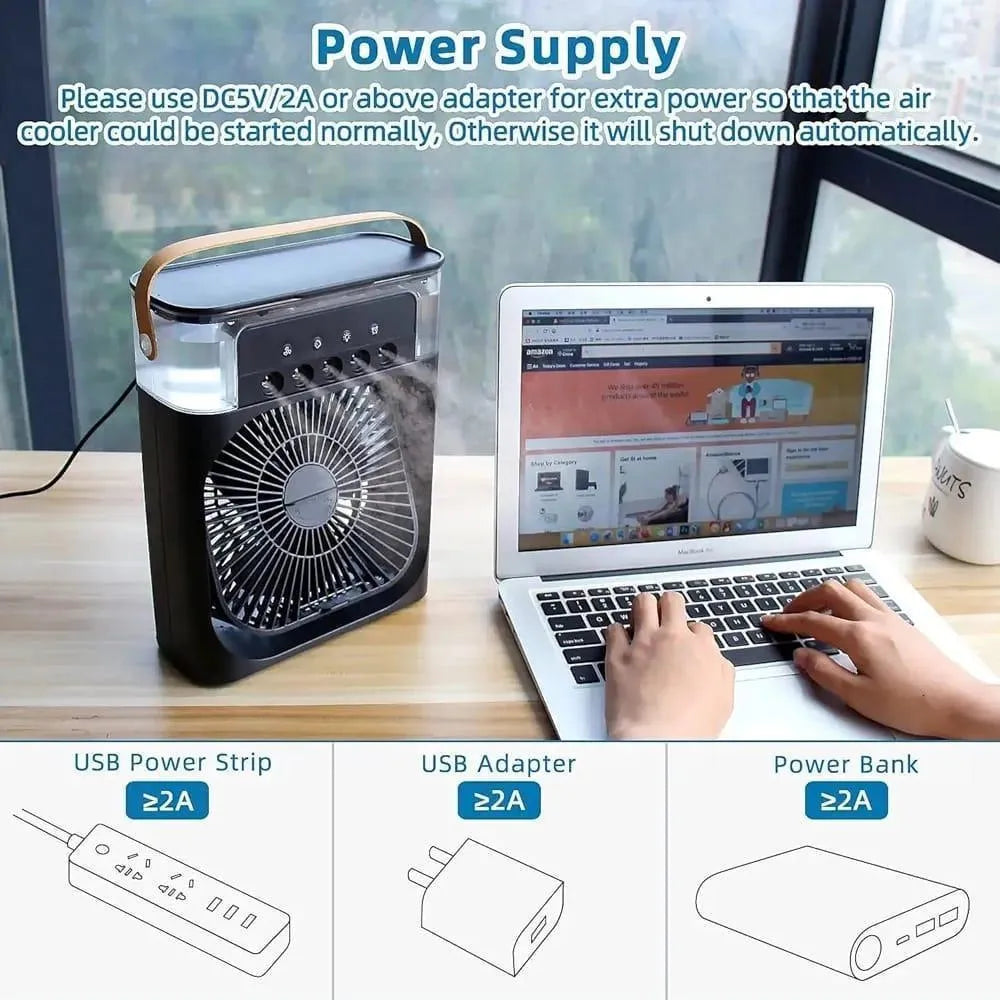 USB Rechargeable Desk Fan with Ice Cooling