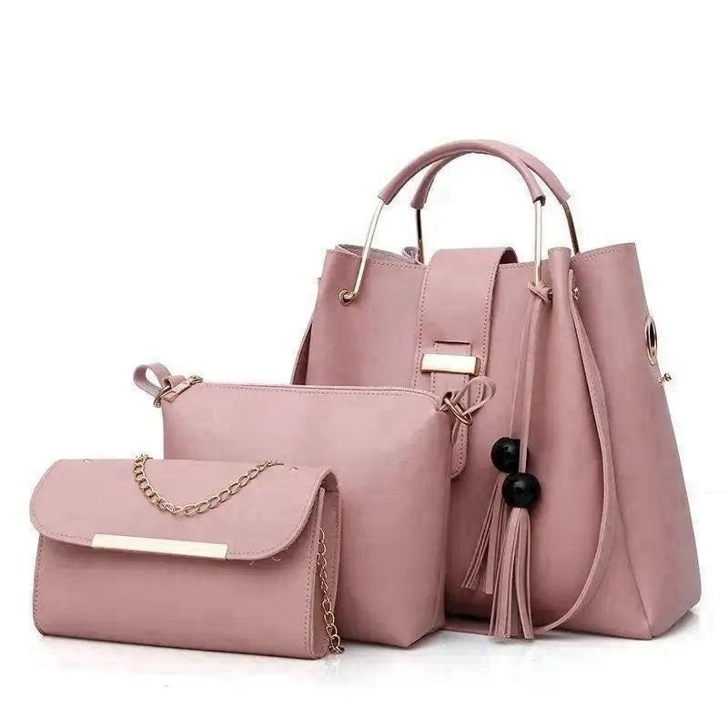 Pink Women's PU Leather 3-Piece Handbag Set
