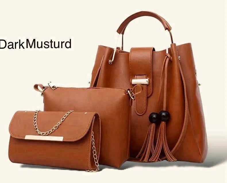 Pink Women's PU Leather 3-Piece Handbag Set