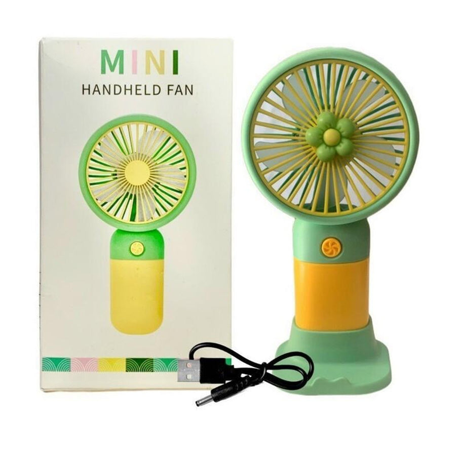 Mini Handheld Fan Green Yellow USB Rechargeable 1.5W