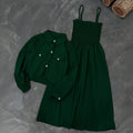 Green Linen 2Pcs Frock & Jacket Set