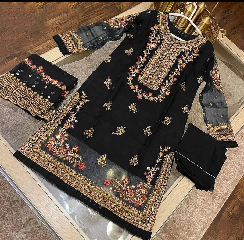 Black Embroidered 3-Piece Women Suit Eid Party Wear