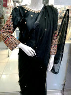 Black Chiffon 3-Piece Saree Set for Weddings Eid Parties