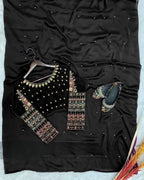 Black Chiffon 3-Piece Saree Set for Weddings Eid Parties