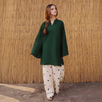 Women's Heart Printed Summer Linen 2 Piece Flapper Suit with V Neck Shirt | Sequence Lace Work | Casual Printed Cord Set | Soft Linen Dress for Women