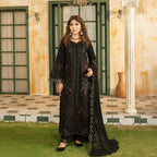 Lehran - U4B Women's Stitched Embroidered Lawn Suit - 3 Pcs In Black