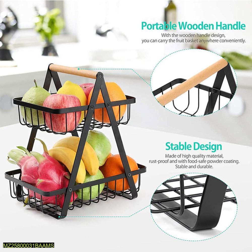 2-Layer Portable Fruit Basket Black Iron Rust-Proof