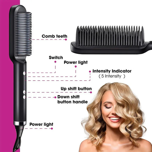 909 Cordless Hair Straightener Brush | USB Rechargeable Hair Straightening Comb | Fast Heating Anti-Scald Hair Styling Brush for Women | Portable Hair Straightener