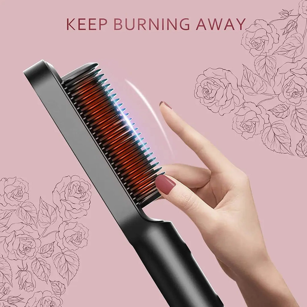 909 Cordless Hair Straightener Brush | USB Rechargeable Hair Straightening Comb | Fast Heating Anti-Scald Hair Styling Brush for Women | Portable Hair Straightener