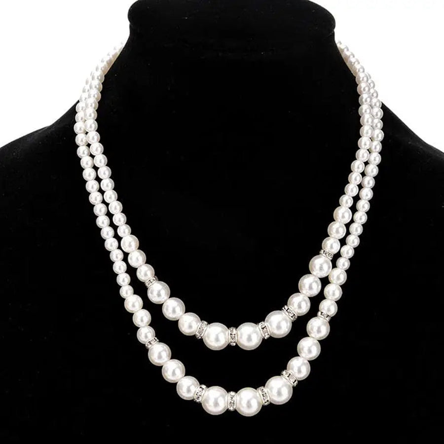 2 Layered Silver Plated Rhinestone Necklace