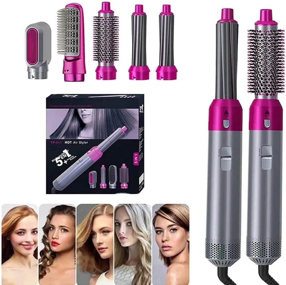 5 in 1 Hot Air Brush Hair Styler, Multifunctional Hair Styling Tool with 3 Heat Levels, Blow Dryer Brush for Straightening Curling and Drying