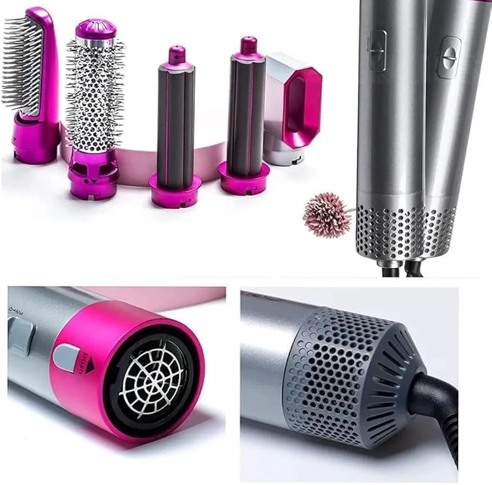 5 in 1 Hot Air Brush Hair Styler, Multifunctional Hair Styling Tool with 3 Heat Levels, Blow Dryer Brush for Straightening Curling and Drying