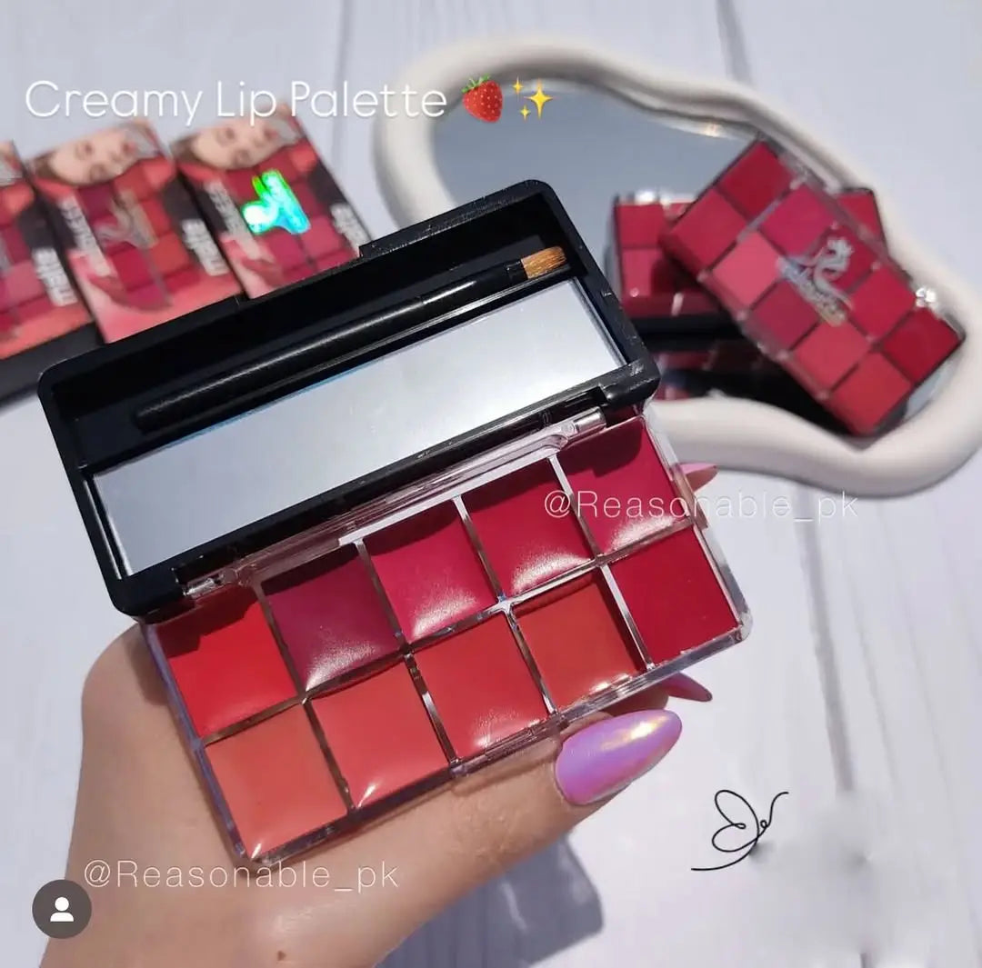10 In 1 Creamy Lipstick/Blush Palette, High Pigmented, 1 Palette