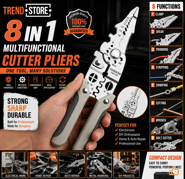Electrician Wire Stripper Pliers Multi-Function Grey Chrome Vanadium