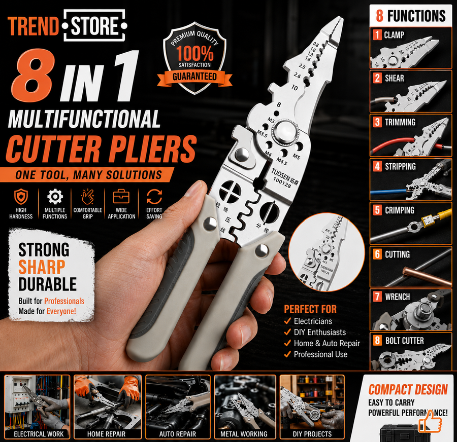 Electrician Wire Stripper Pliers Multi-Function Grey Chrome Vanadium