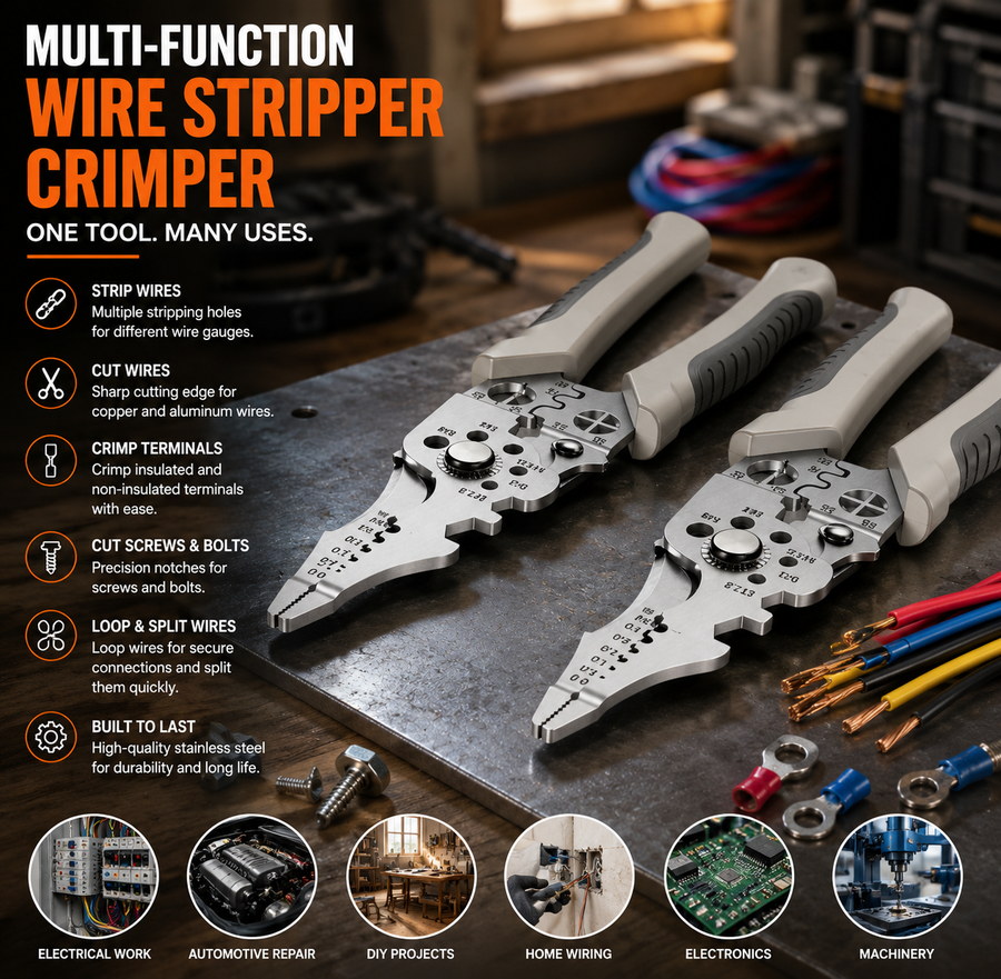 Electrician Wire Stripper Pliers Multi-Function Grey Chrome Vanadium