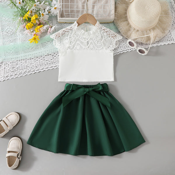 Green Pleated Skirt Set for Girls 3-6 Years