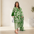 Green Floral Arabic Lawn 3-Piece Girl Suit
